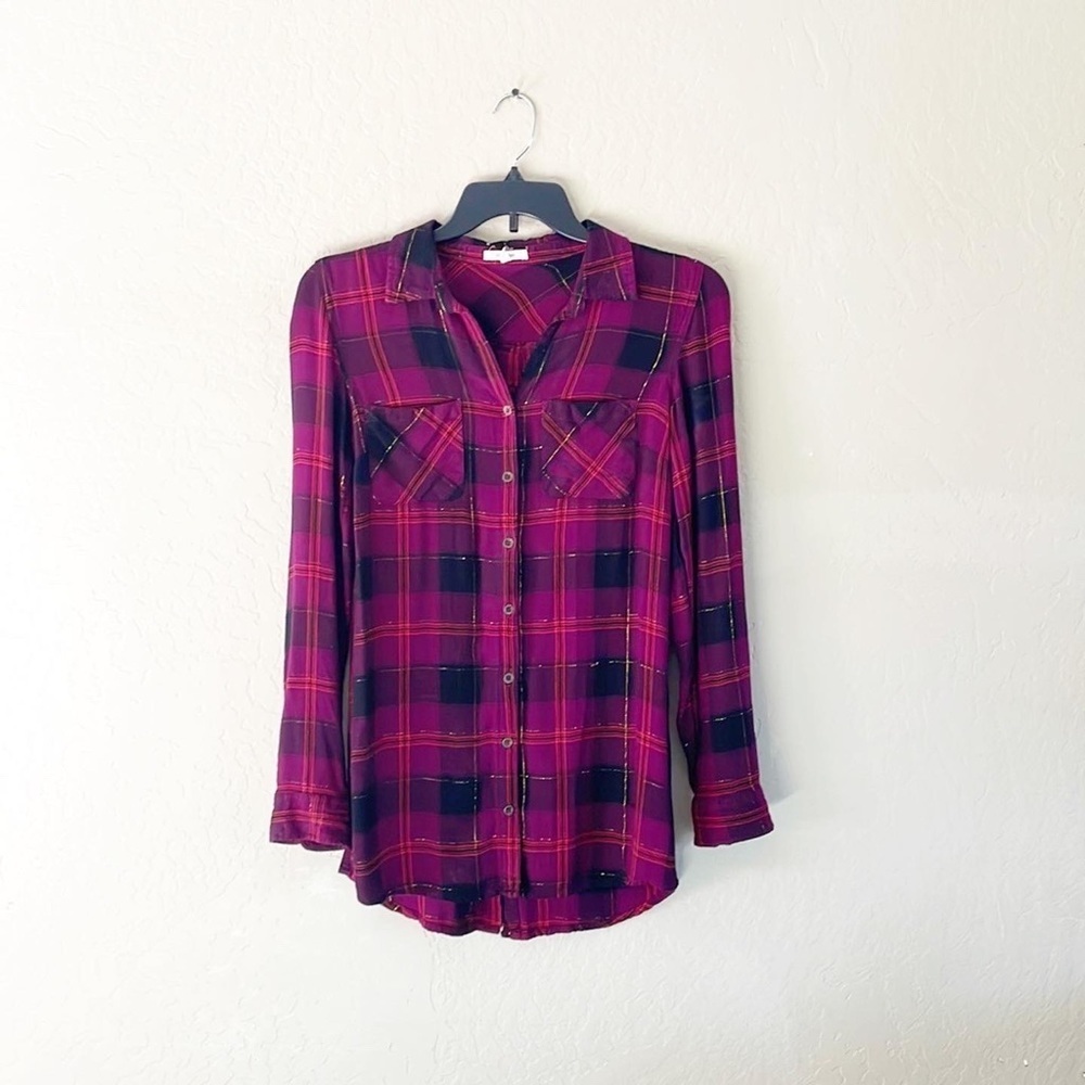 🌿Final Sale Maurice’s‎ Black & Pink Plaid Button Up Shirt